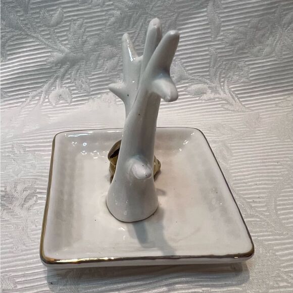 Sagebrook Home White Ceramic Jewelry Tray Decorative Plate Tree Bunny Gift - Picture 3 of 9